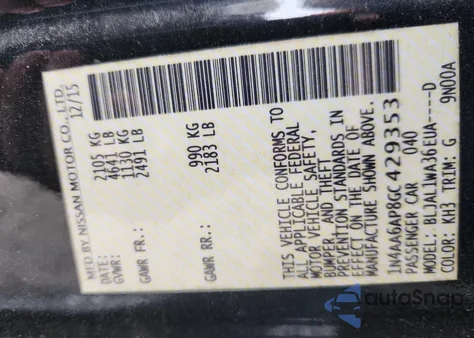 2016 Nissan Maxima 3.5S z USA, uszkodzony, nr VIN 1N4AA6AP8GC429353